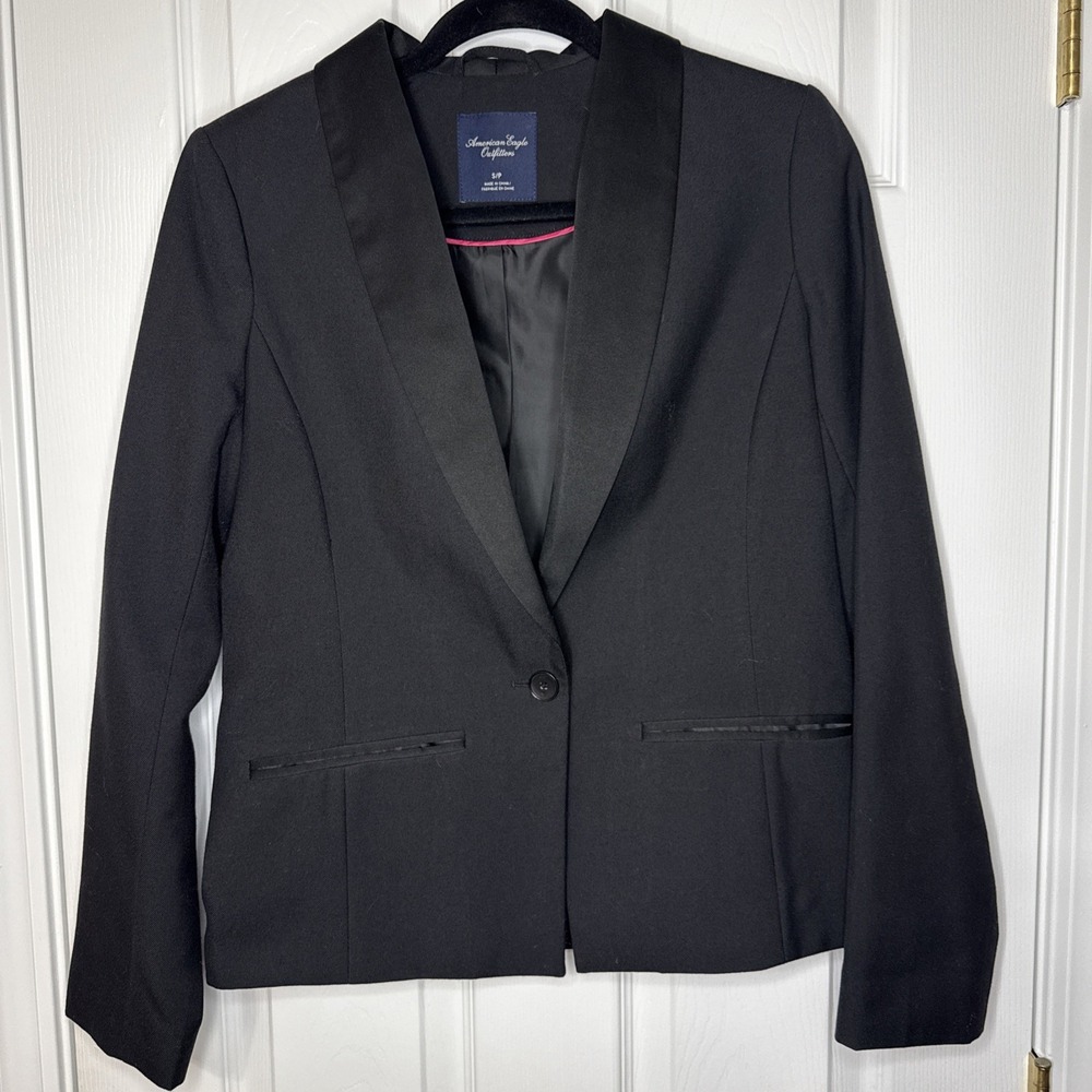🖤 American Eagle Outfitters Black Blazer Satin Shawl Collar Single Button